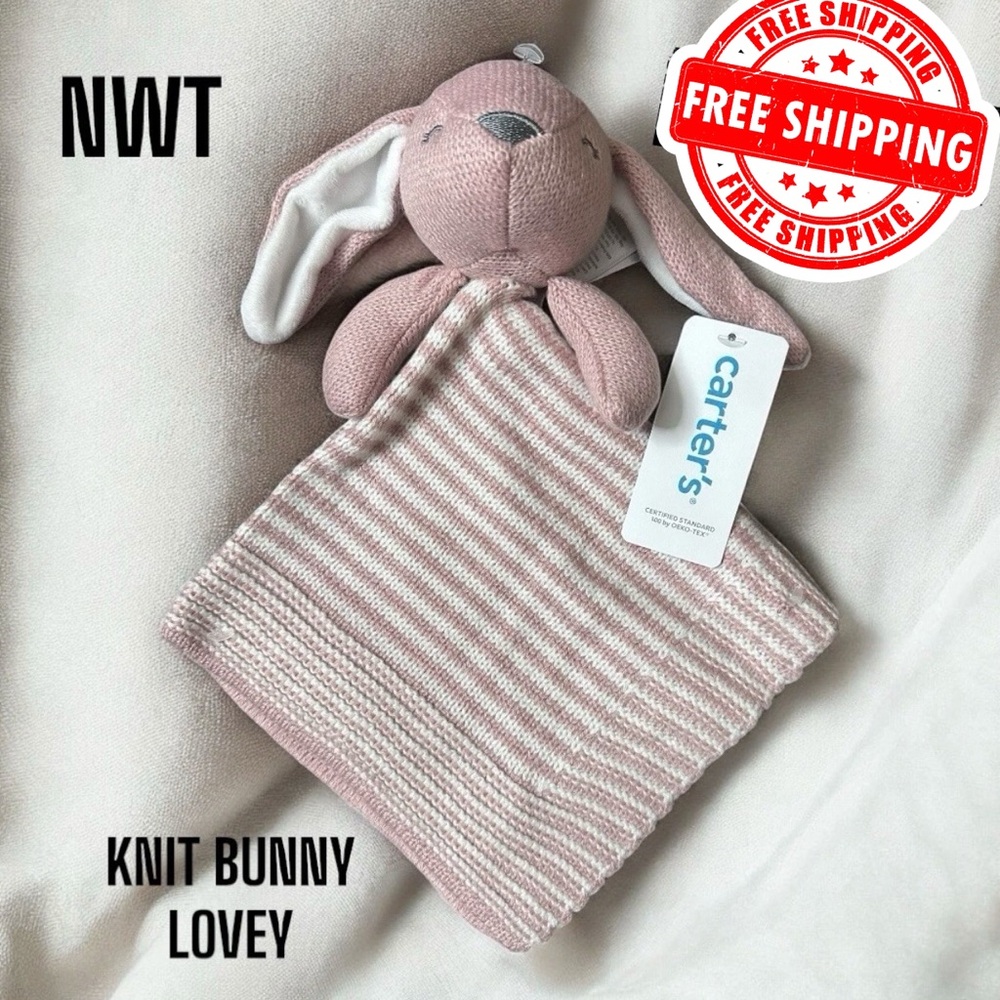 NEW Carter's Knit Rabbit Baby Security Blanket Bunny Pink Lovey Girls FREE SHIP
